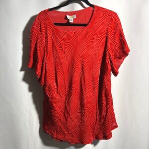 VTG Talbots Red Orange Velvet Burnout Swirl Blouse Silk Rayon Petite 22W Boho